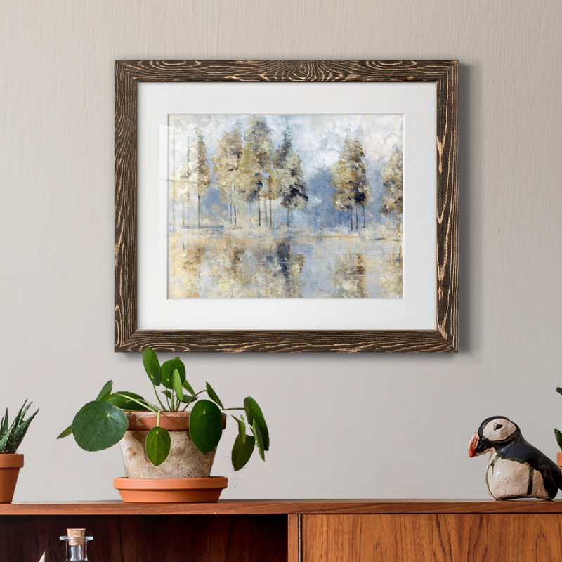 «Blue Golden Forest», reproduction d'art sur papier encadré, H 20 po x l 17 po x P 1,5 po, Papier, cadre noyer