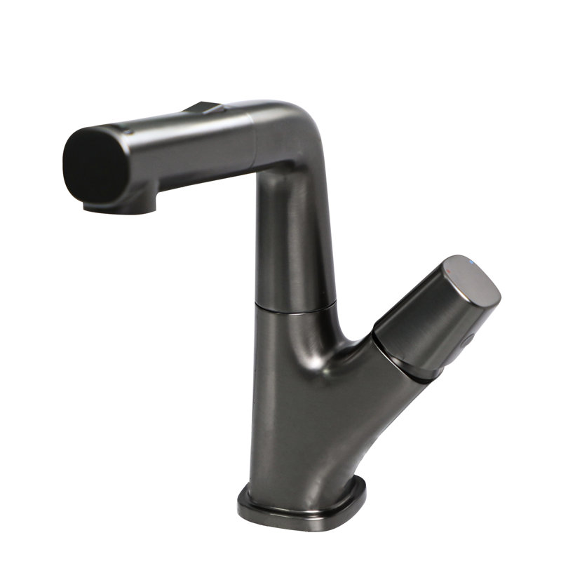 Robinet de lavabo rétractable noir Gunmetal pour salle de bain, trois modes d'eau, tuyaux de 90 cm, interrupteur à deux modes, bec pivotant à 360 °, niveaux de température réglables, valve en céramique, ensemble d'installation avec