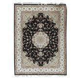 Hand Knotted Area Rug in Navy And Ivory