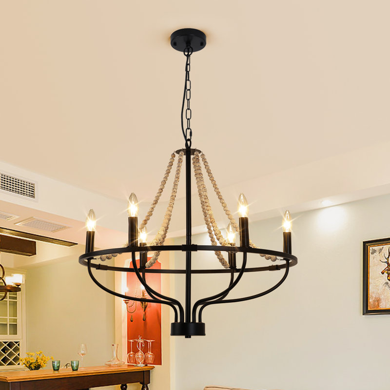  Resha 6-Light Dimmable Wagon Wheel Chandelier, 22" H x 25.6" W x 25.6" D, 6