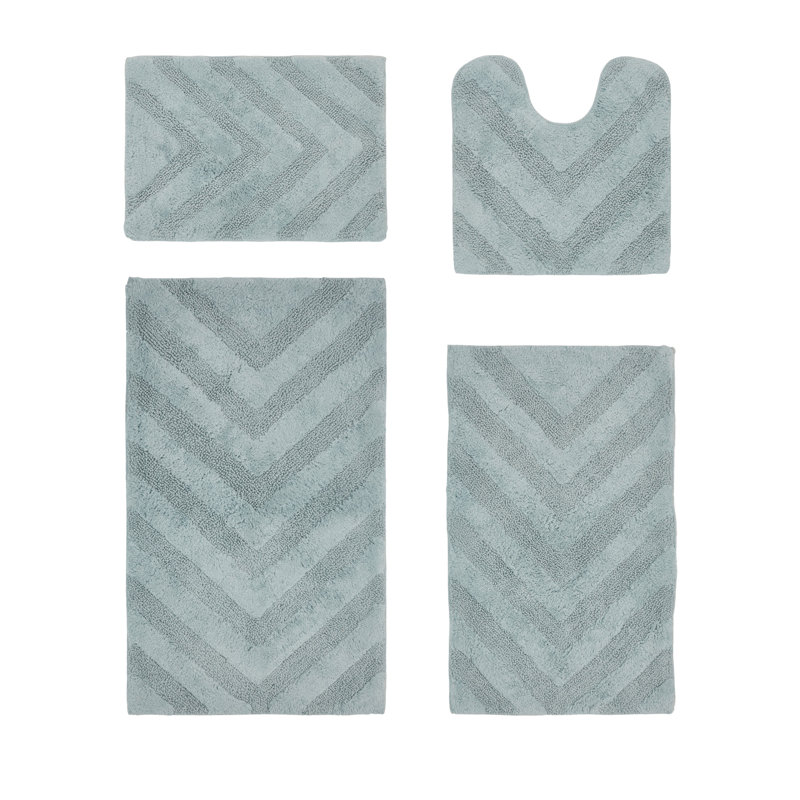 Hugo Premium 100% Cotton 2370 GSM 4-Piece Tufted Bath Rug Set with Non-Slip Spray Latex Backing, OEKO-TEX® Certified, Super Absorbent & Machine Washable, Blue