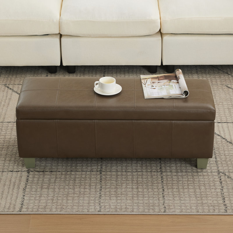 Banc de rangement rembourré en similicuir, H 15,5 po x l 41 po x P 16,3 po, Café
