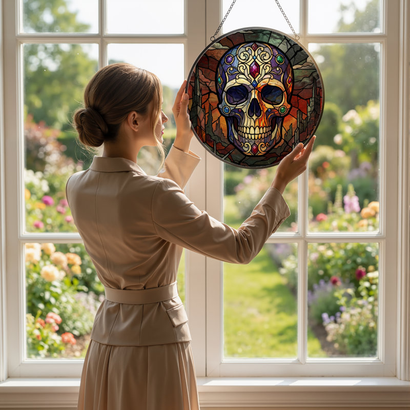 Panneau de vitrail 12 "H Skull Art