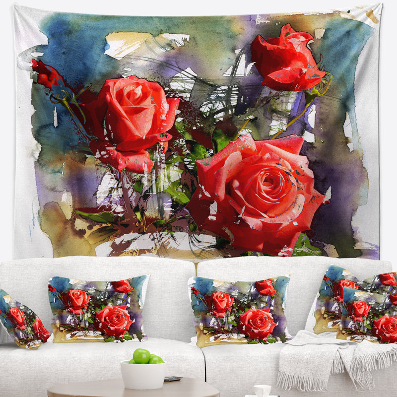 Tapisserie de composition floral grand roses, H 50 po x l 60 po