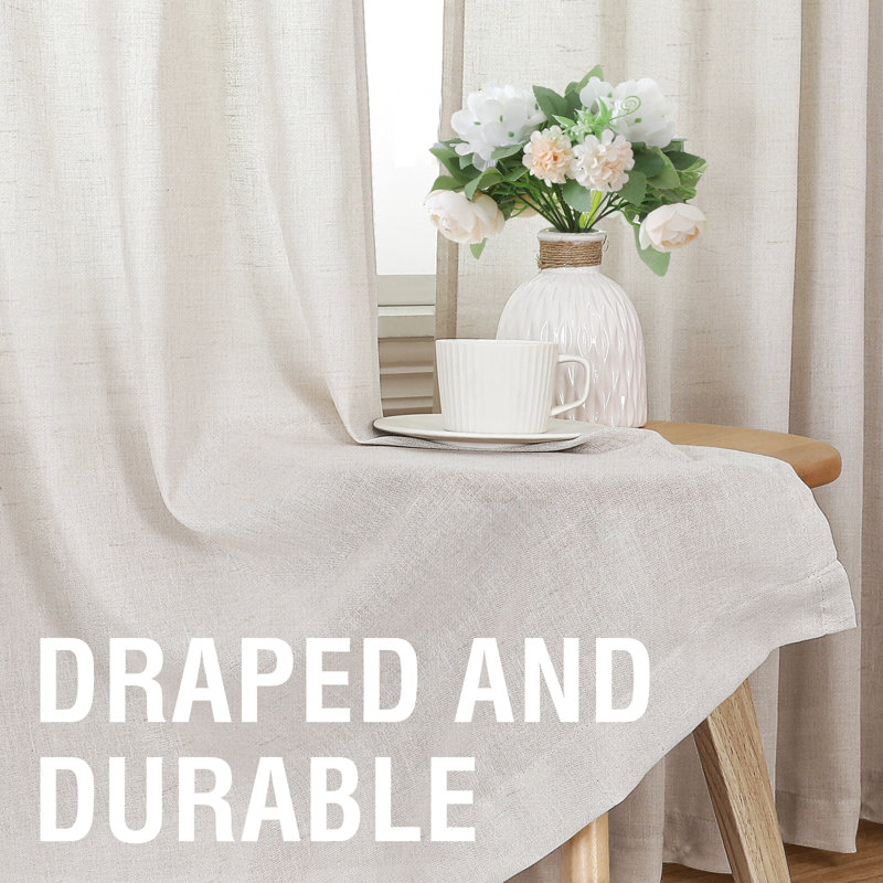Linen Curtains for Living Room 2 Panels Back Tab Loop Pocket Textured Light Filtering Semi Sheer Rustic Farmhouse Boho Curtain for Bedroom