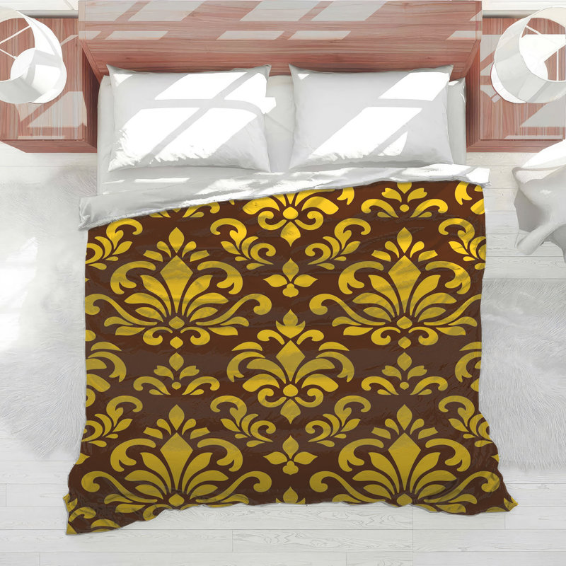 Édredon jaune à motif damassé brun, King