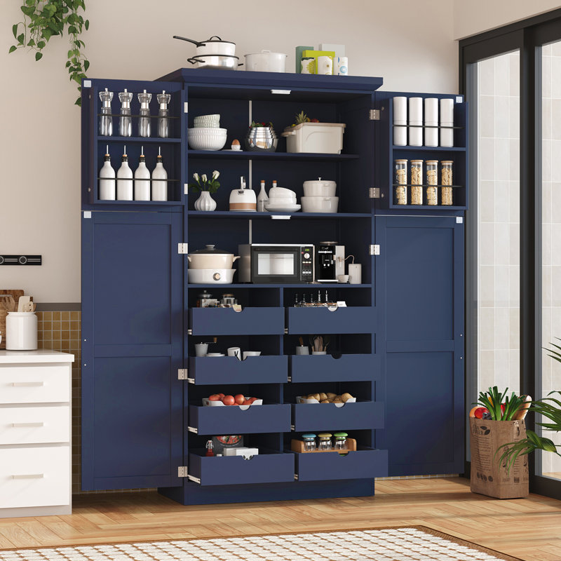 Armoire de rangement haute avec 4 portes, Bleu