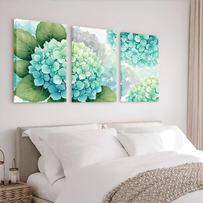 Tableau aquarelle floral d'hortensia sur toile tendue (lot de 3)