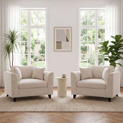 Fauteuil d'appoint surdimensionné rembourré, fauteuil canapé une place en tissu polyester avec cadre en bois massif et pieds en bouleau, fauteuil lounge confortable avec 2 coussins décoratifs pour salon, chambre, coin lecture (ensemble de 2)