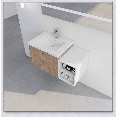 Meuble-lavabo à fermeture en douceur 36 po avec lavabo et petites tablettes de rangement