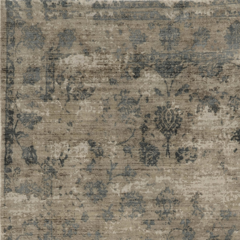Tapis bleu abstrait noué à la main Overbey, Rectangle 7 pi 6 po x 9 pi 6 po