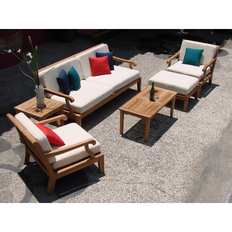 Sack Outdoor 5 - Piece Teak Conversation Set, 7 pcs: 2 Chairs, 2 End Table,s