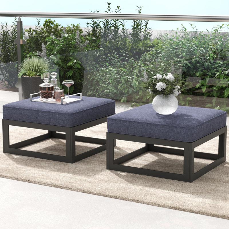 Layinsun Modern Aluminum Outdoor Modular Ottomans (set Of 2), Navy, Black