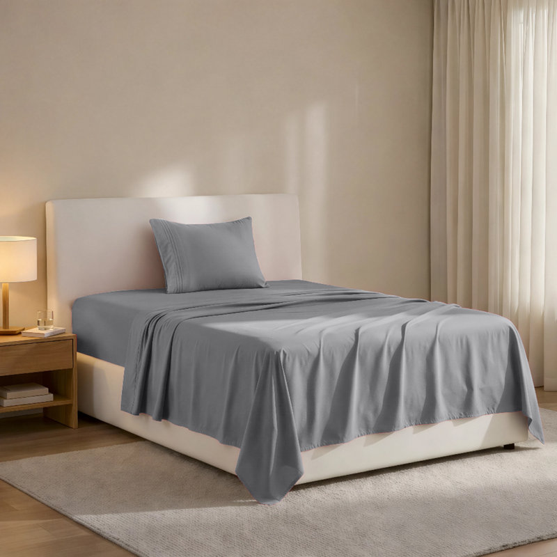 Lux Decor 4-Piece Ultra Soft Microfiber Sheet Set Deep Pocket Fitted Sheet, Wrinkle-Resistant & Easy Care Bedding, Dark Gray