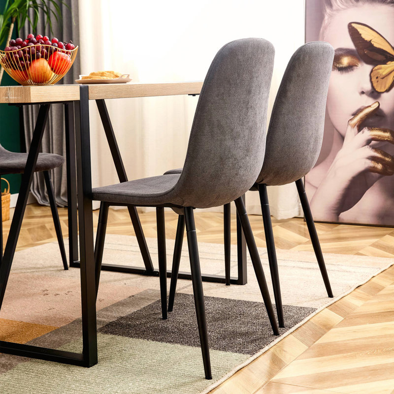 Six Pieces Comfortable Linen-Cotton Dining Chair Set, Light Gray