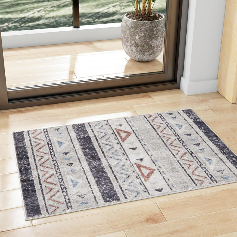Tapis gris / ivoire Southwestern / Lodge Rhiannon, Rectangle de 2 pi x 3 pi