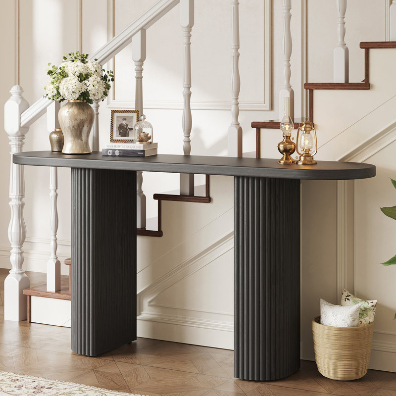 60.2" Oval Tabletop Solid Wood Console Table, Black
