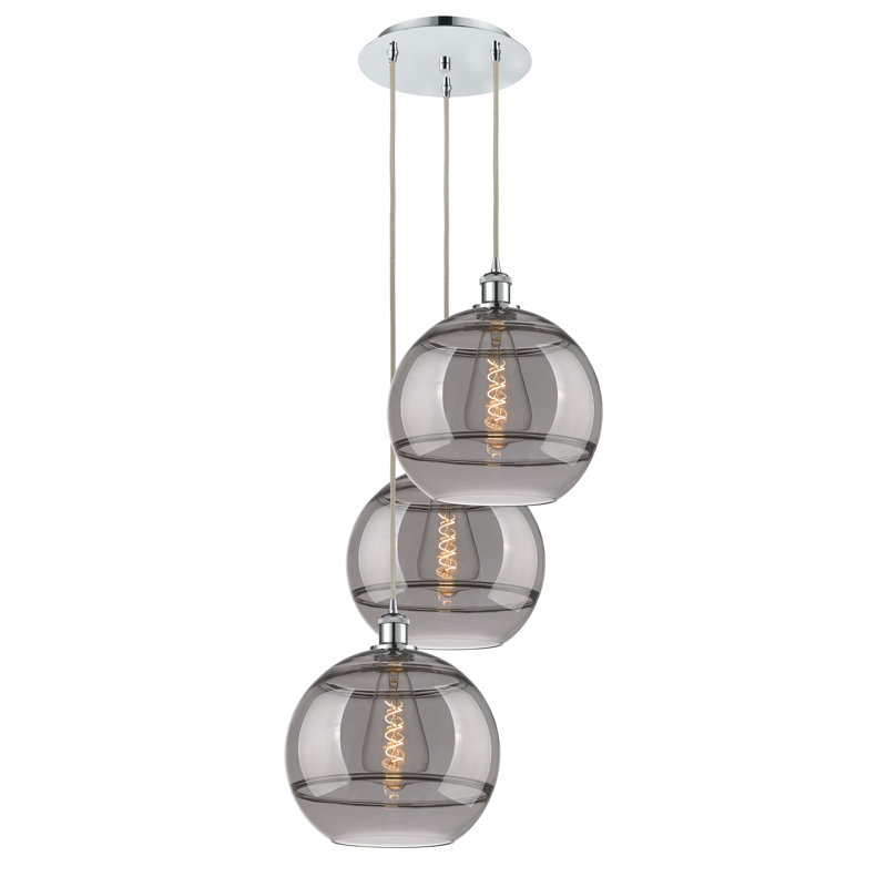 Luminaire suspendu en grappe à 3 lumières Chartoff, H 40,88 po x l 18,5 po x P 18,5 po, Gris fumée clair, Chrome poli