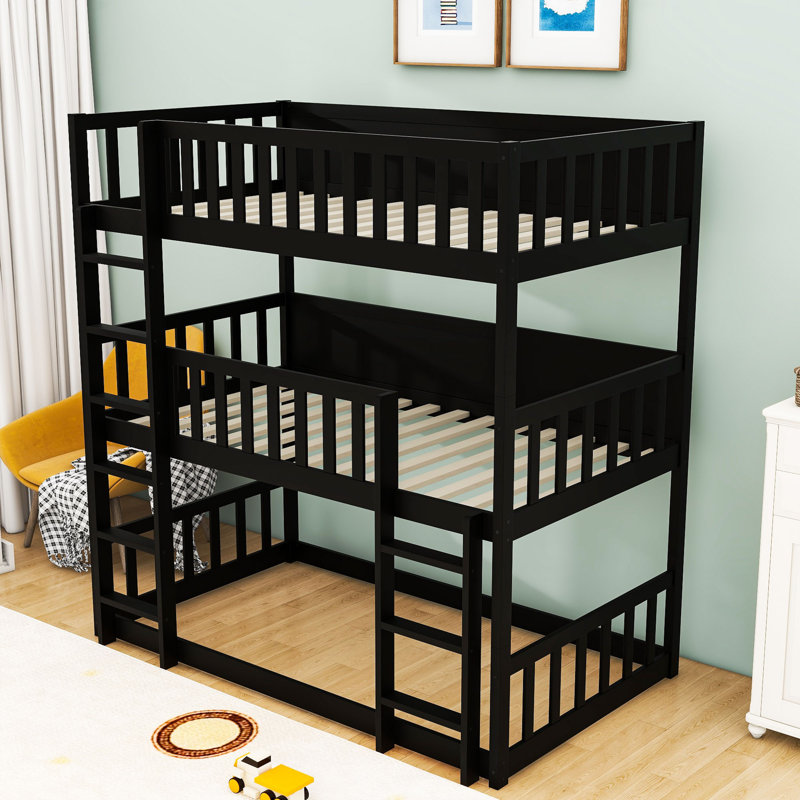 Space-Saving Twin Over Twin Over Twin Triple Bunk Bed With Detachable Feature, Black