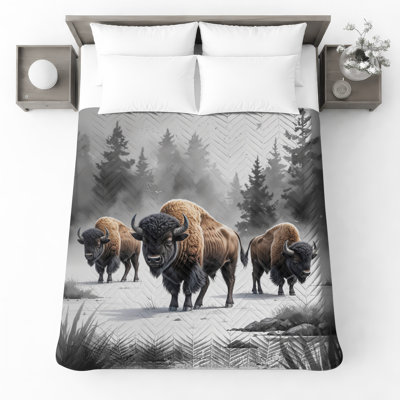 Couvre-lit matelassé Bison In Winter Landscape toutes tailles