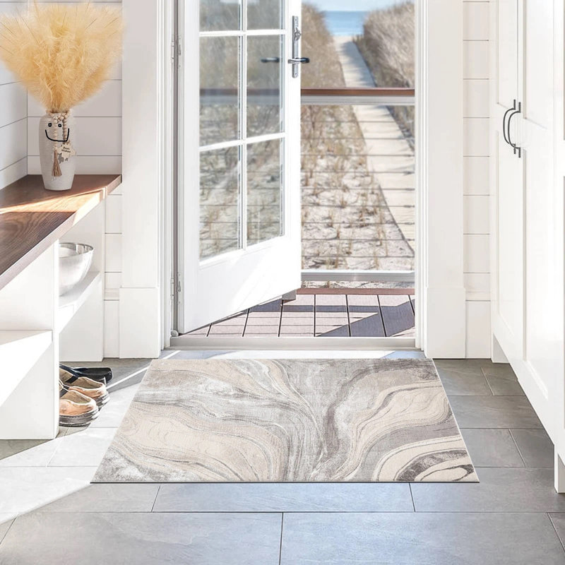 Abstract Area Rug, Beige, Rectangle 60 x 110 cm