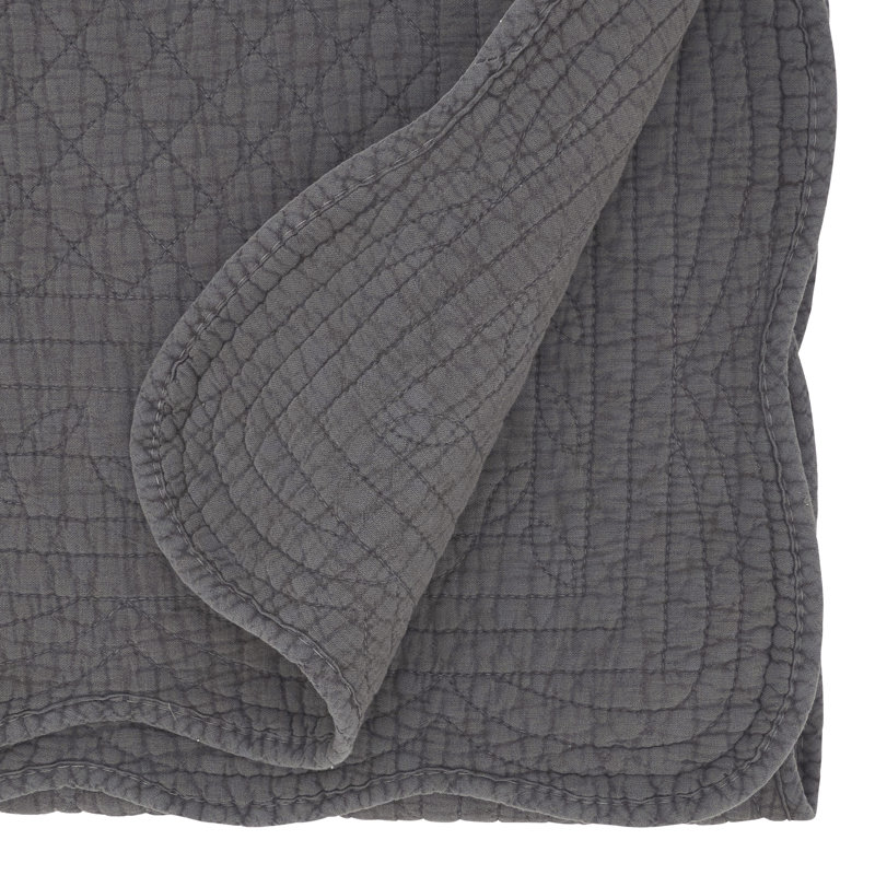Slate Gray Cotton Quilted Table Runner, 16"x72"