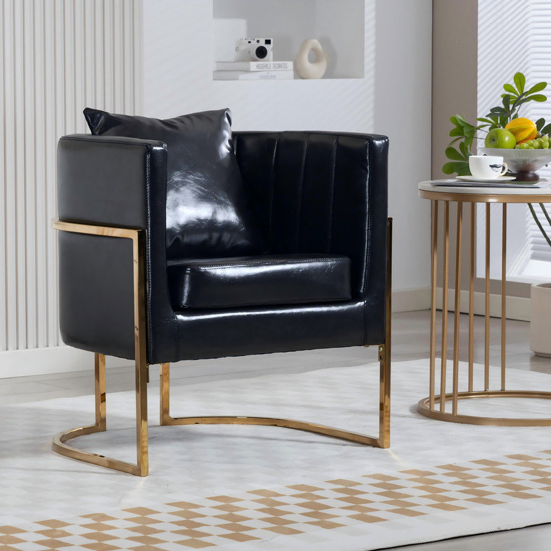 Fauteuil demi-tonneau en similicuir, Noir