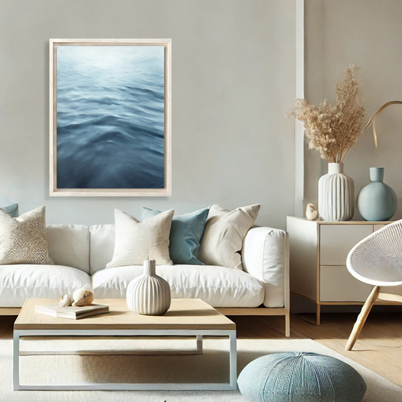 Coastal Retreat  Underwater Clouds XXI - Floater Frame Print on Canvas, 40" H x 30" W x 2.375" D, Framed Canvas, Beige