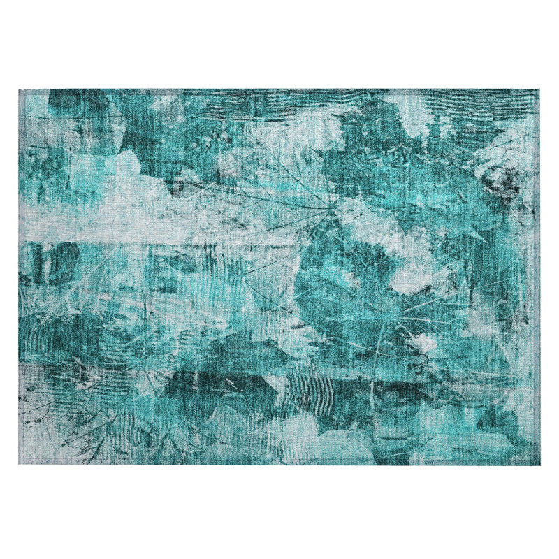 2' X 3' Teal Floral Washable Non Skid Indoor Outdoor Area Rug