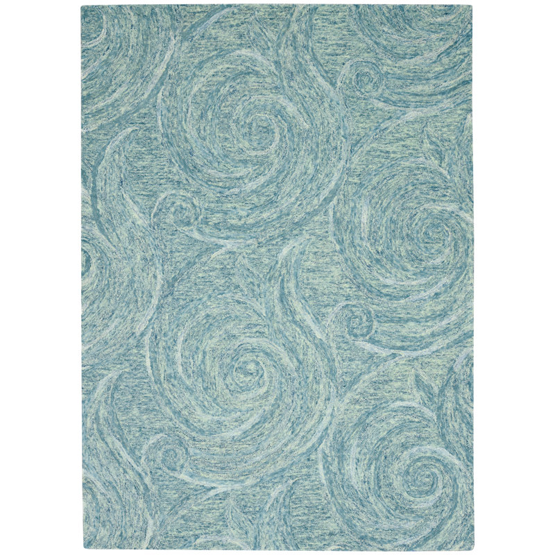 Tapis bleu crocheté à la main Serenity, Rectangle 7 pi 6 po x 9 pi 6 po