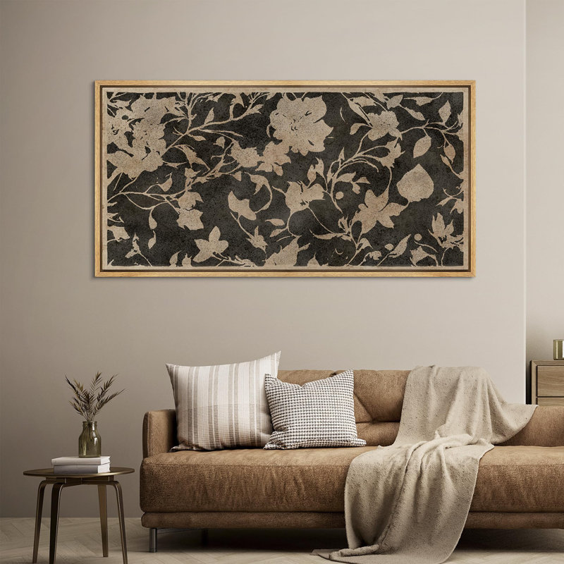 Abstract Botanical Vintage Floral Pattern in Landscape Retro Decor Extra Large Artwork Wall Art, Natural, 30" H x 60" W