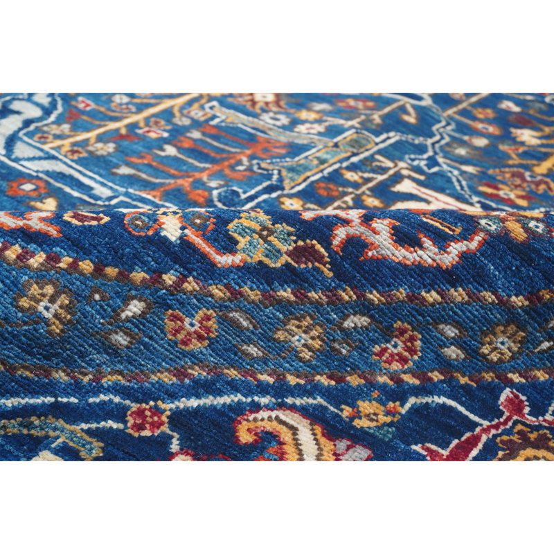 Hand Knotted Wool Oriental Area Rug in Blue/Cream/Red/Brown
