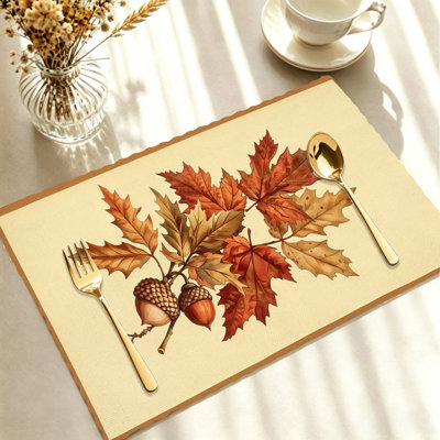 Autumn Placemats Set of 4 - Heat-Resistant Table Mats, for Indoor & Outdoor Dining,Brown Beige Acorn Leaves