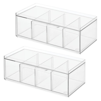 iDesign Stackable 4-Section Tea Storage Drawers - Set of 2 - Clear