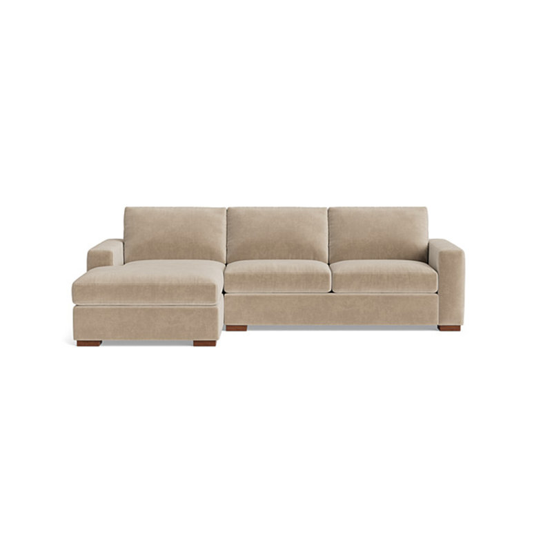 Couch Potato Chaise Sectional, Left Hand Facing, Velvet - Beige