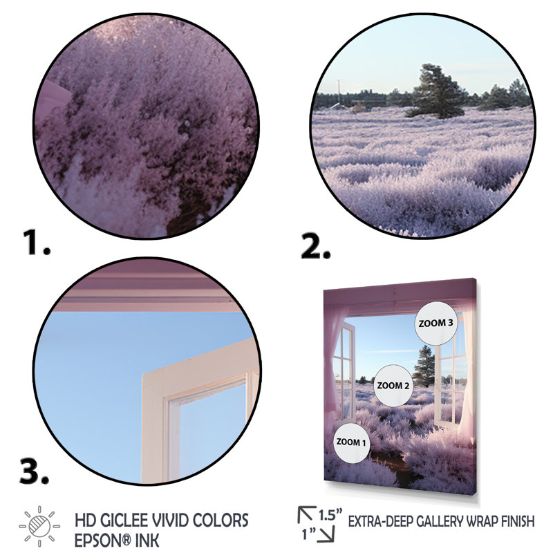 Lavande, prairie, vue de fenêtre 4 - prairie, art mural, Cadre flottant doré, H 60 po x l 28 po
