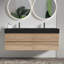 Meuble-lavabo en chêne brut de 60 po (30 po * 2) avec lavabo à surface solide noir mat et tiroirs souples, fixation murale flottante-134281421-134281424-134281425