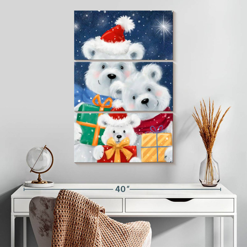 Famille d'ours polaires avec cadeaux Lelend, H 32 po x l 20 po