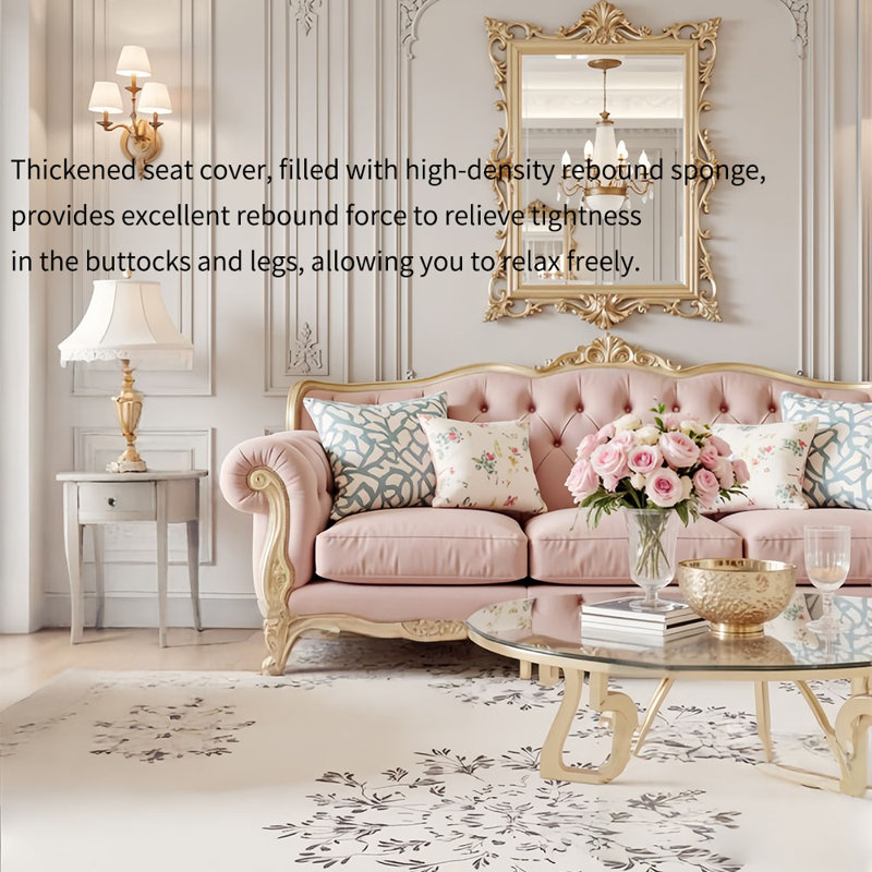 French-style carved pink sofa