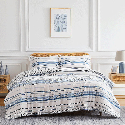 Coastal Stripes Collection Microfiber Reversible Duvet Cover Set