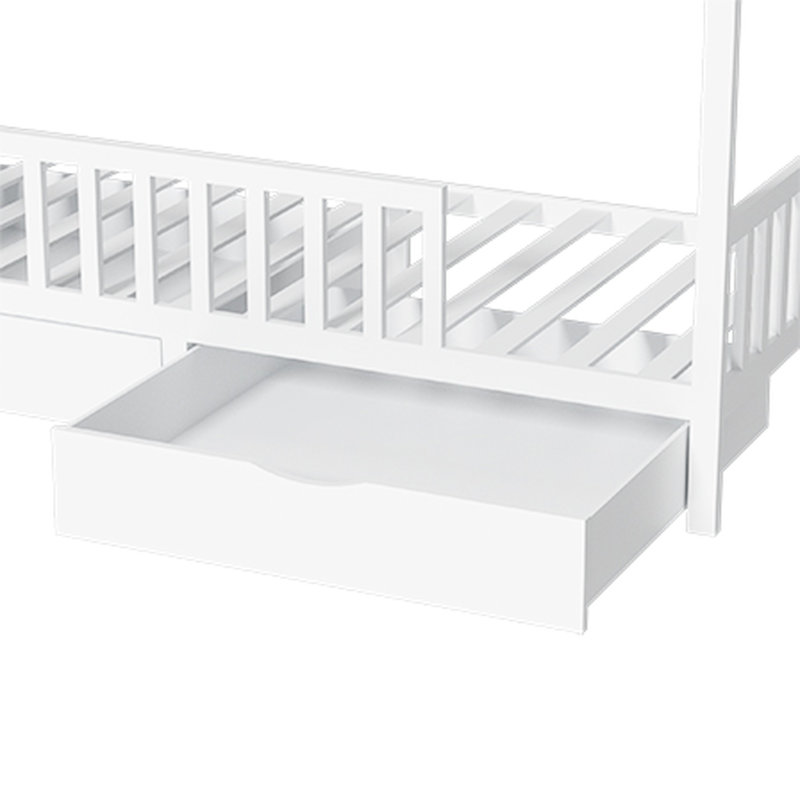 Cadre de lit double avec tête de lit, lit gigogne et 2 tiroirs de rangement, idéal pour la chambre à coucher, rails en bois de pin, style contemporain, aucun sommier requis