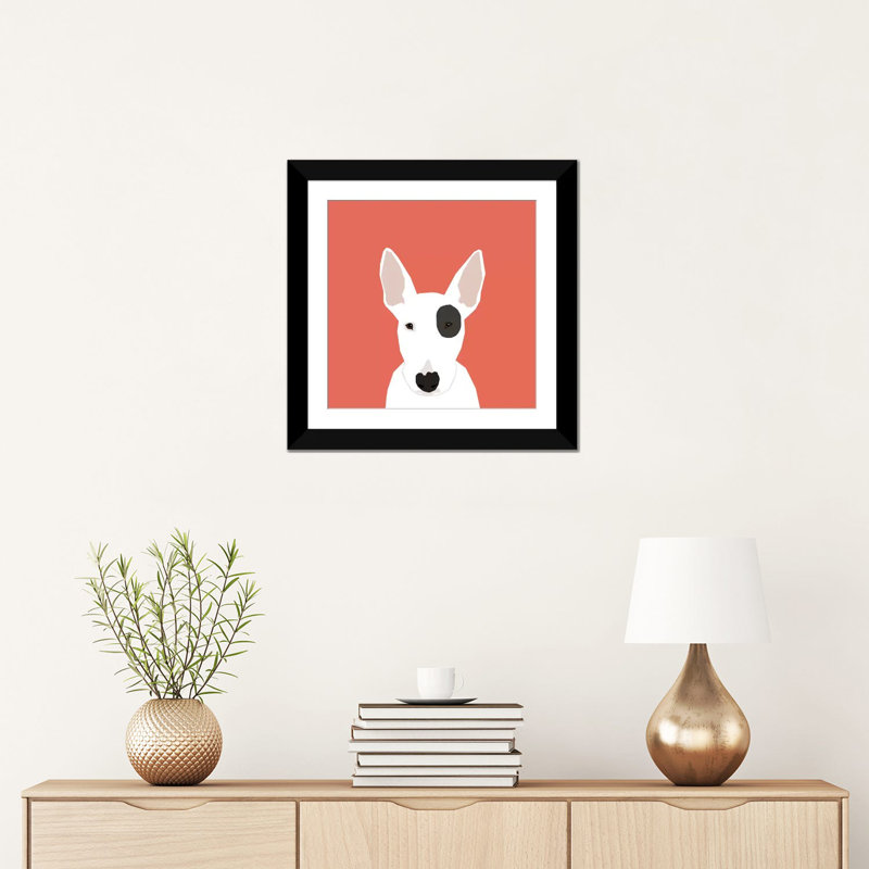 Bull terrier, impression sur toile tendue, H 16 po x l 16 po x P 1 po, Papier d'art encadré noir, Blanc