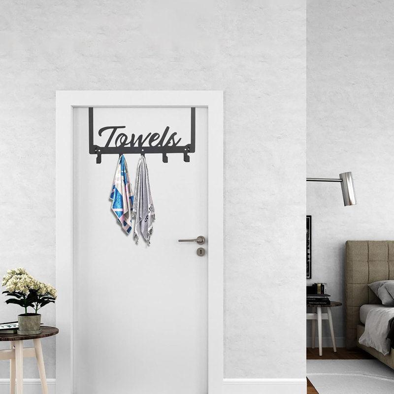 Porte-serviettes robuste à 5 crochets au-dessus de la porte, adapté pour la chambre à coucher, la salle de bain et la cuisine