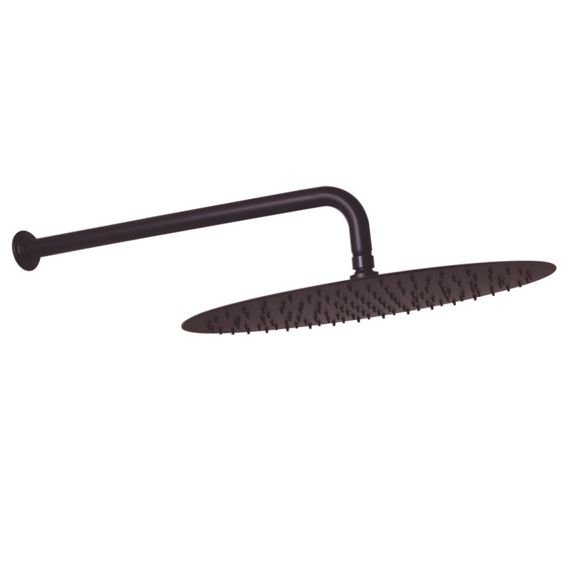 16" Round Thin Rainfall Shower Head with 1/2" IPS x 10" IPS Wall Mount 90-Degree Arm and Flange, Oil Rubbed Bronze