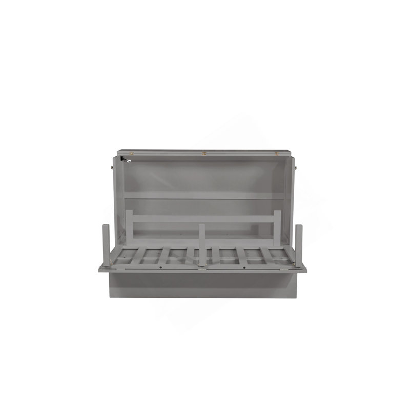 Grand lit escamotable avec port USB et tablettes amovibles de chaque côté, lit escamotable en pin massif pour bureau à domicile, chambre d'amis, gris