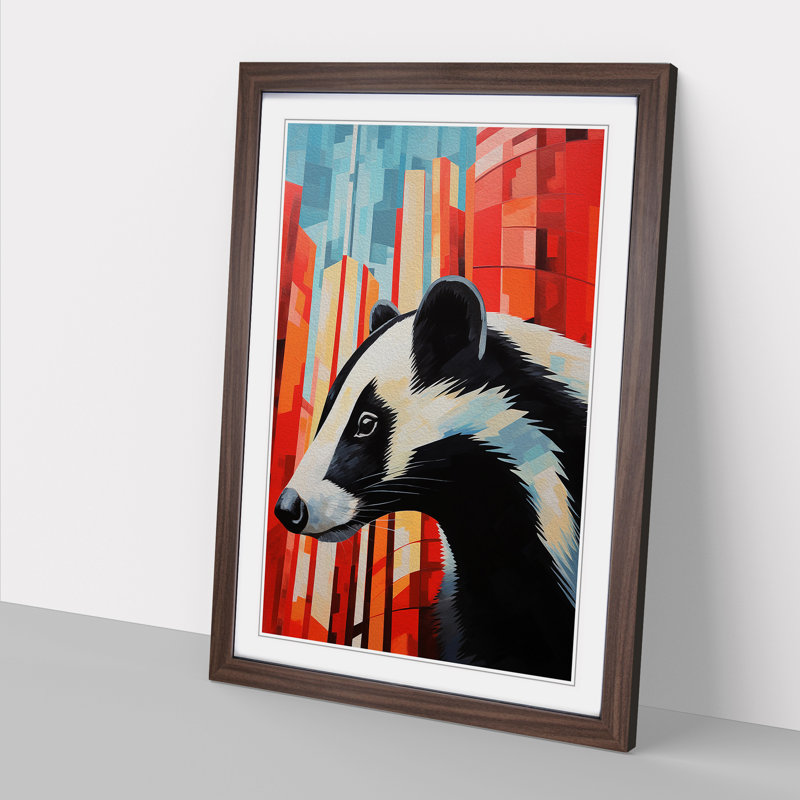 Badger Constructivism Art - Framed Print, 34cm H x 25cm W x 2cm D, Walnut Framed