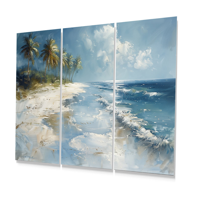 «Blue Green Palm Trees Coastal Breeze V», ensemble d'art mural palmiers et palmiers, H 40 po x l 60 po x P 1 po