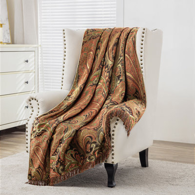 Classic Damask Throw Blanket for Sofa Couch Bed, Luxury Decorative Blanket with Paisley Patterns 52"x72"