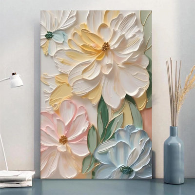 Motif floral impressionniste - Impression d'art mural floral sur toile tendue sur châssis, 91,4 cm (H) x 61 cm (L), prête à être accrochée dans le salon, la chambre ou la salle à manger.