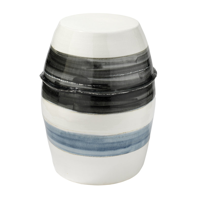 White and Blue Ceramic Round End Table
